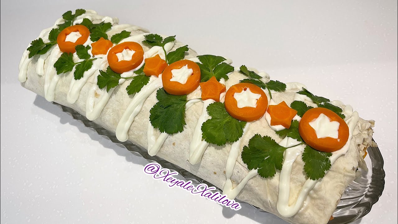 Yuxa salatı,hazır lavaşlarla və az ərzaqla çox doyumlu və bərəkətli salat.Вкусный рулет из лаваша .