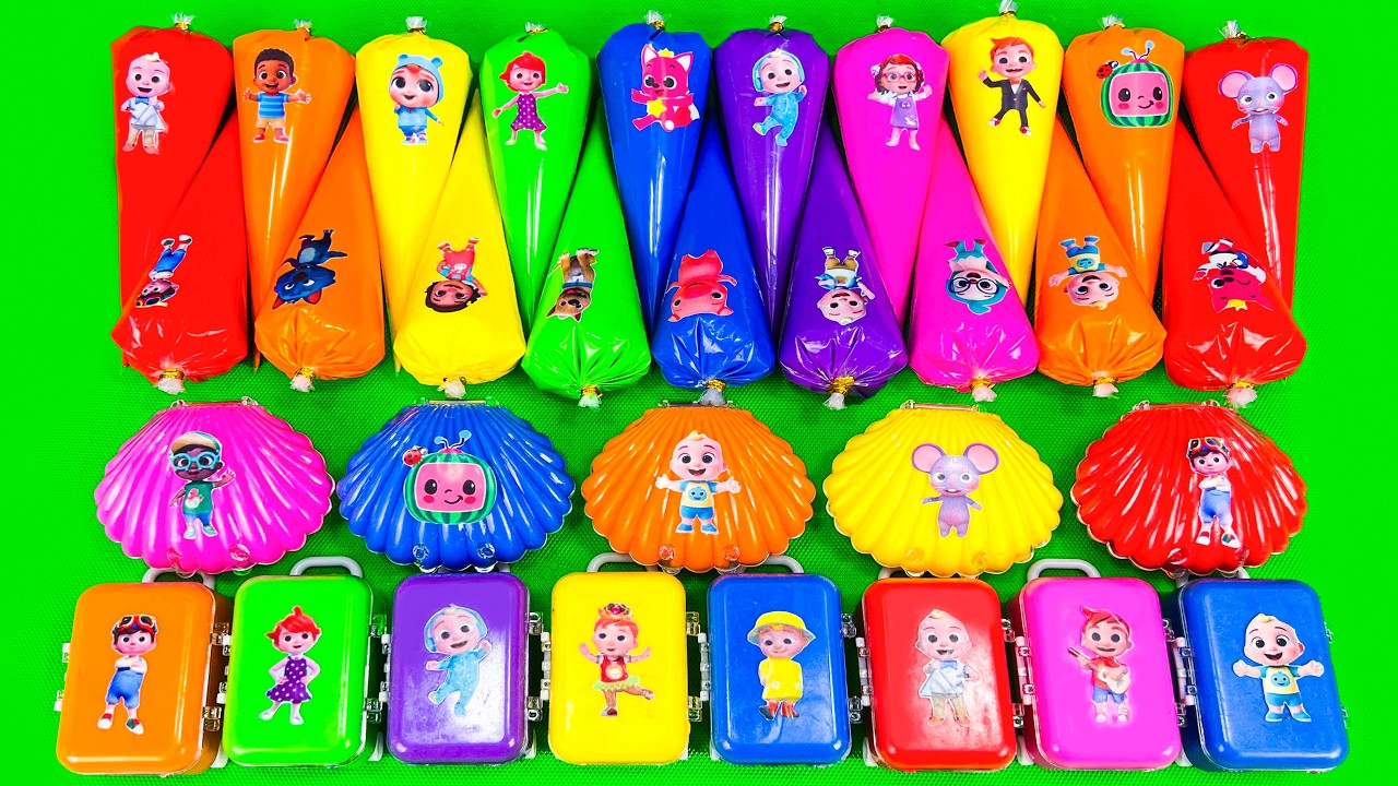 Cocomelon Slime 🌈 Finding Hidden Slime Piping Bags & Seashells, Suitcases with JJ & Pinkfong! ASMR