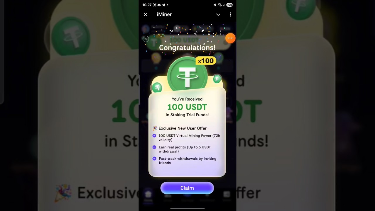 Claim Free $100 usdt No Deposit Required