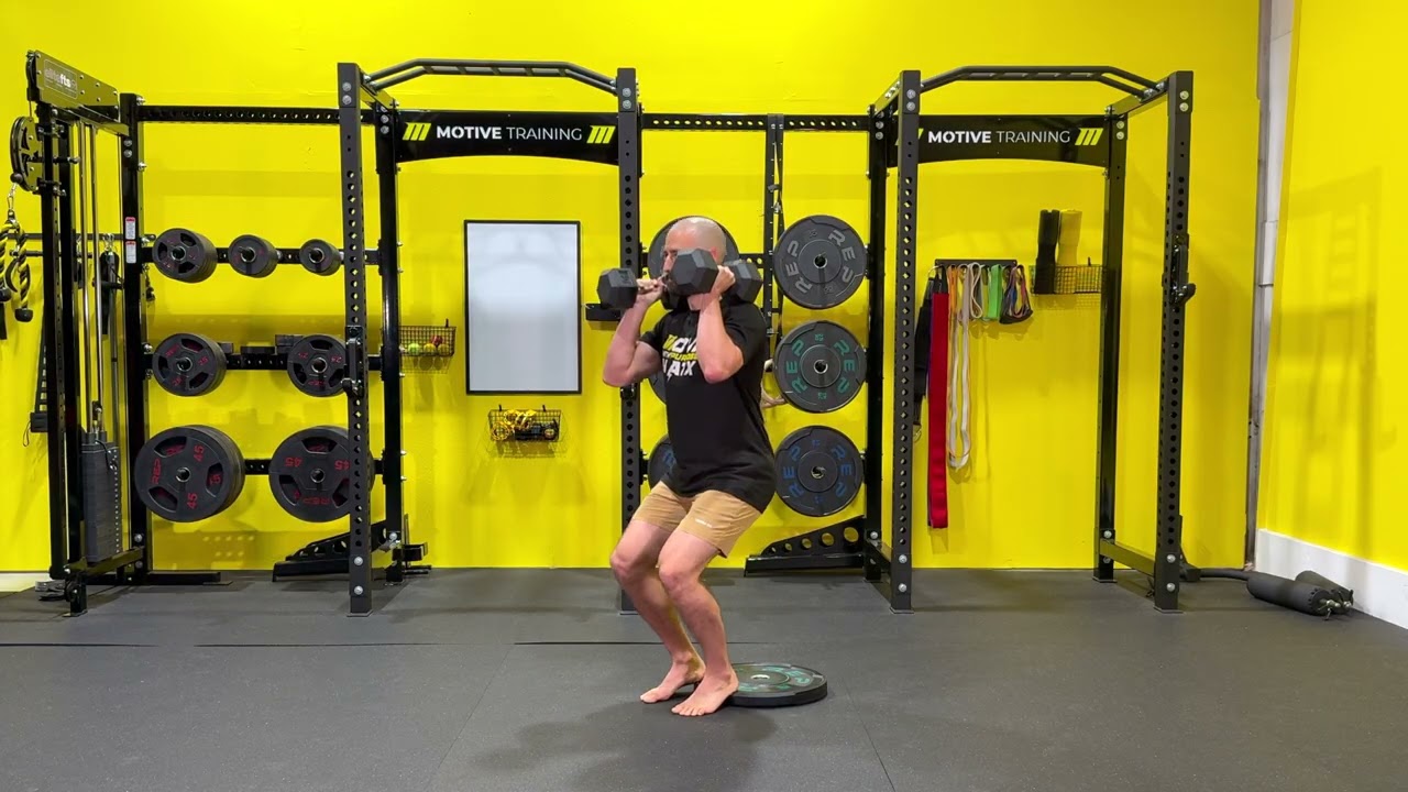 Dumbbell Cyclist Squat (Front Rack Position)