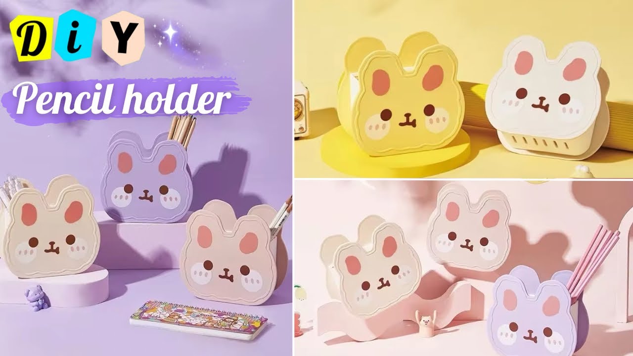 DIY Kawaii pencil holder at home _ How to make a cute pencil holder _ desk organizer