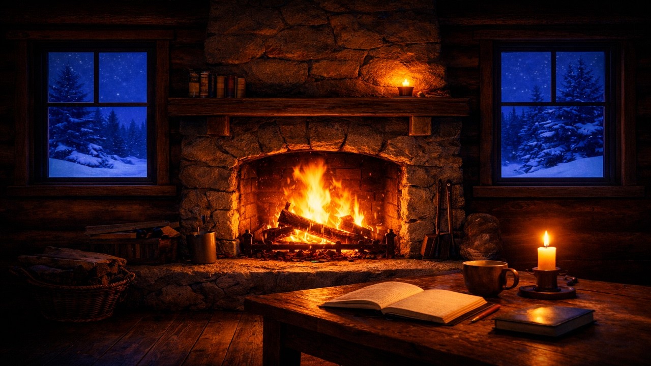 deep focus in a cozy midnight cabin (no vocals)