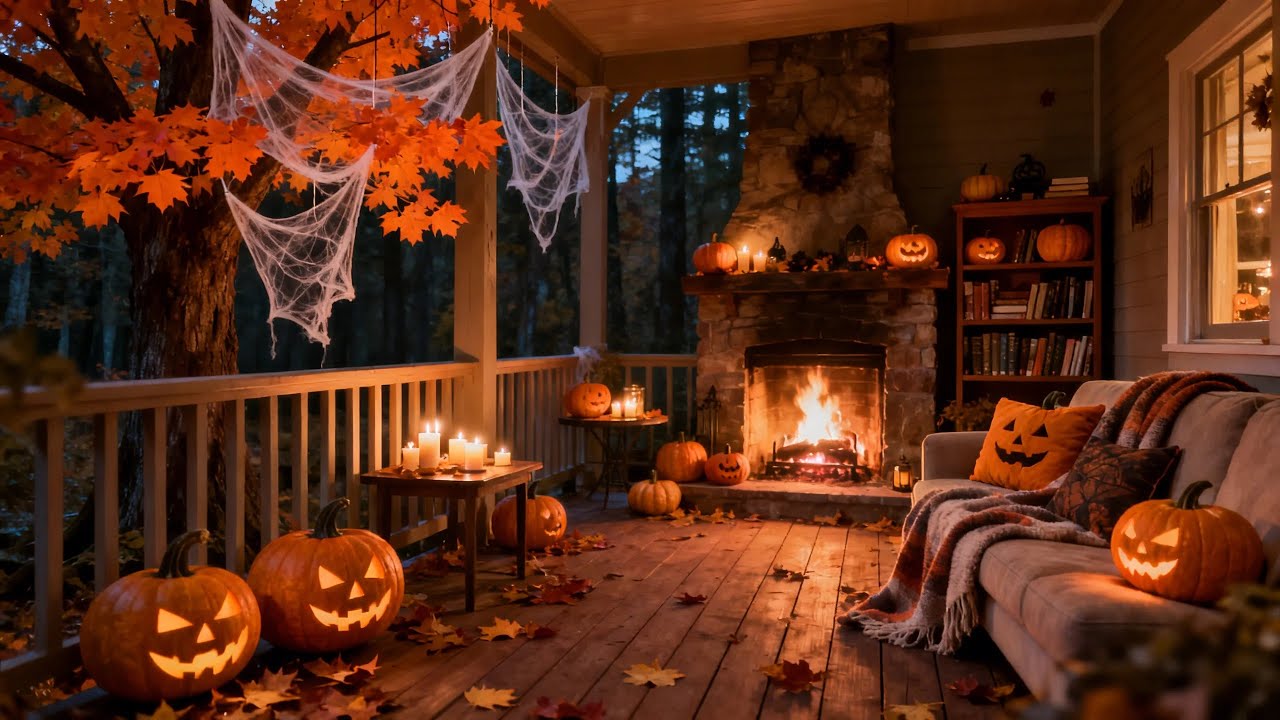 Мягкий фортепианный джаз на осенней веранде 🎃 Теплый тыквенный джаз и звуки камина для релакса и спо