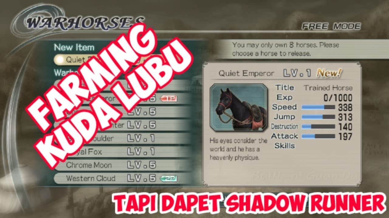 Dynasty Warrior 6 (PS2,PC,XBOX) : Niat Farming Kuda LUBU, Dapetnya Shadow Runner
