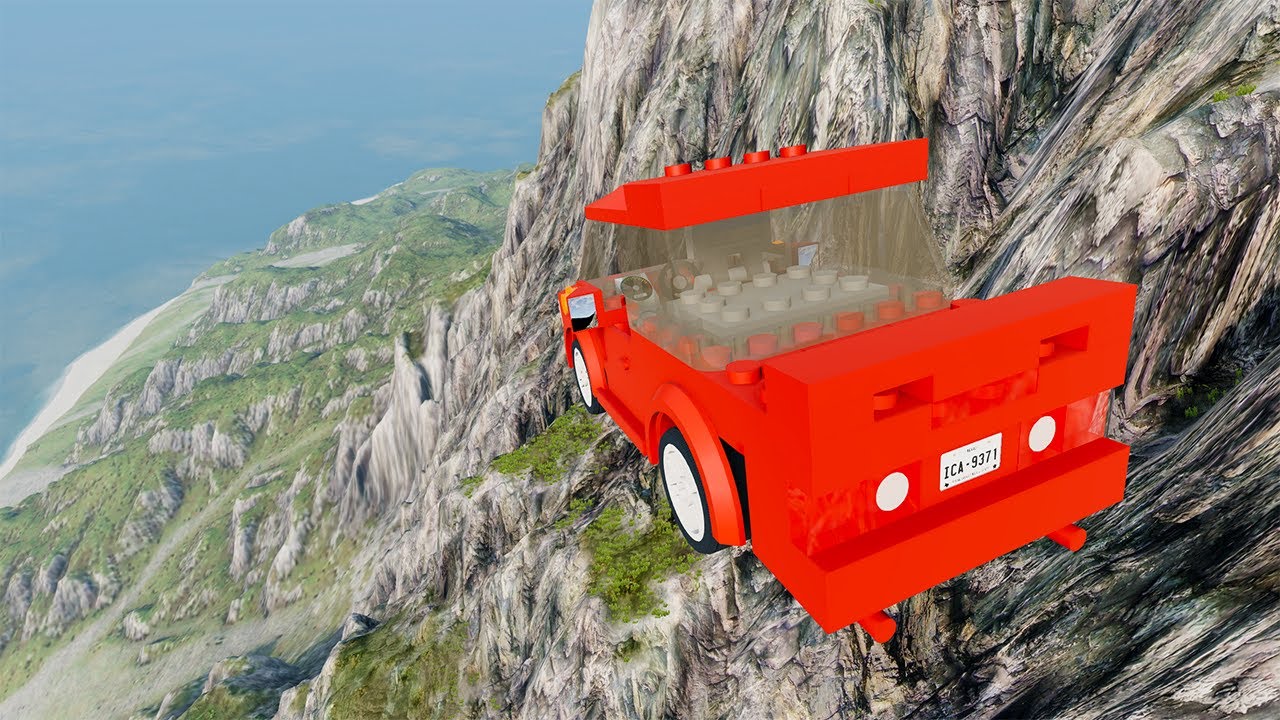 LEGO Car Jumping & Falls in Cliffs, Leap Of Death, Cliff Roads  - BeamNG.Drive