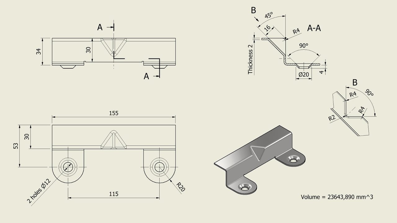 Tutorial Inventor - 236 ANGULAR PROFILE with PUNCHES