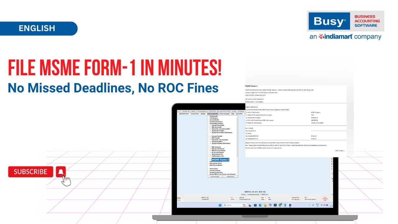 Stay ROC Compliant Instantly! Quick Guide to MSME Form-1 Filing in BUSY | Avoid Penalties (English)