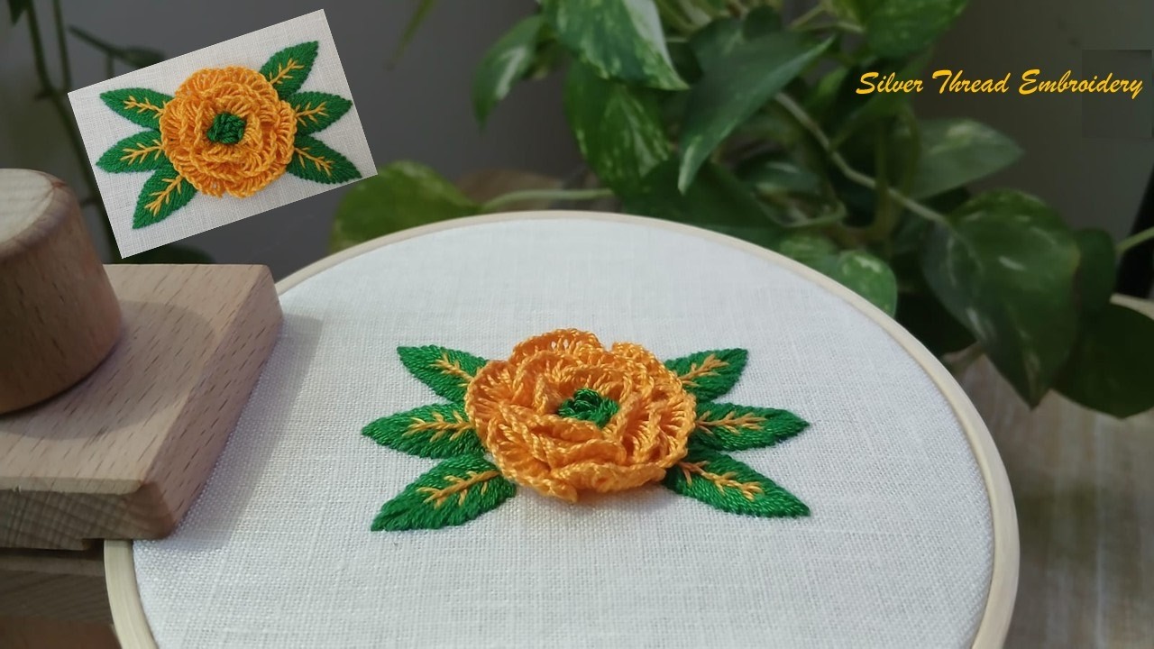 Cast On Stitch 3D Flower Embroidery Tutorial | Easy Raised Floral Hand Embroidery 🪡🌸