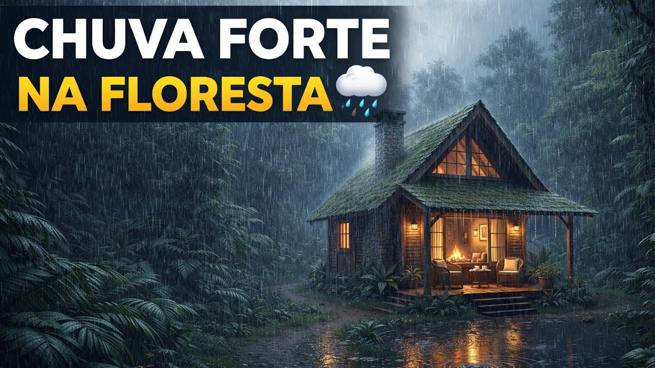 Chuva Forte na Floresta 🌧️ Cabana Aconchegante com Som de Chuva para Relaxar, Dormir e Meditar.Asmr.