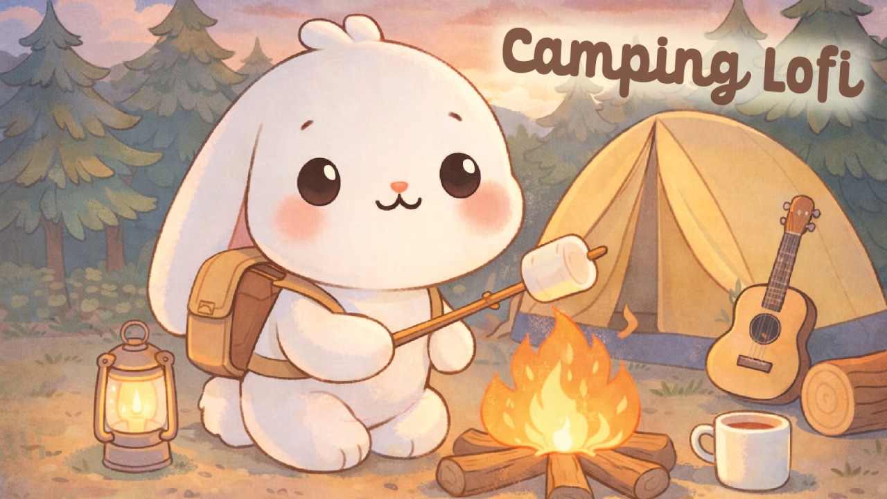 Camping Lofi Bunny 🐰🐟 4 Hour Happy Lofi Song 🥤 Cute Lofi 🐇 cute & relaxing music 🍩 [Lofi Hip Hop]