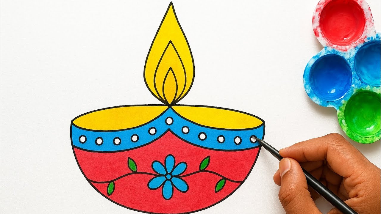 Beautiful Diya Drawing for Diwali | Easy Step-by-Step Oil Lamp Art | Diwali Decoration Idea✨🔥🎇🪔🪔🪔