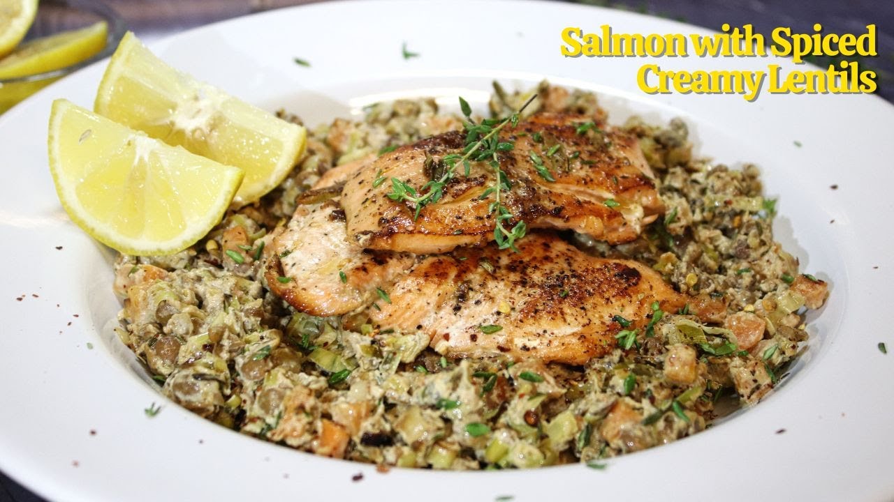 Pan-Fried Salmon with Spiced Creamy Lentils in 15min 💖🌟😍😋🐟