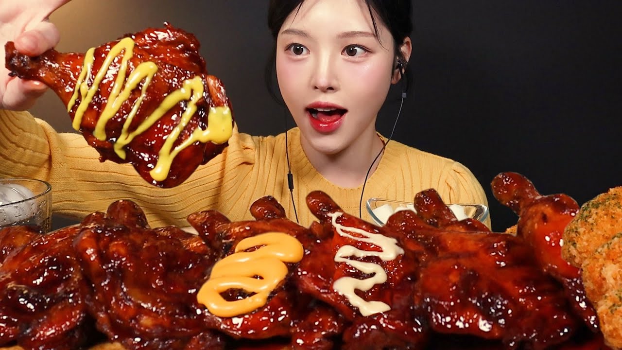 SUB)오랜만에 BBQ 자메이카 통다리 치킨 먹방!🍗소스파티 치즈봉까지 꿀조합 리얼사운드 Chicken Mukbang Asmr