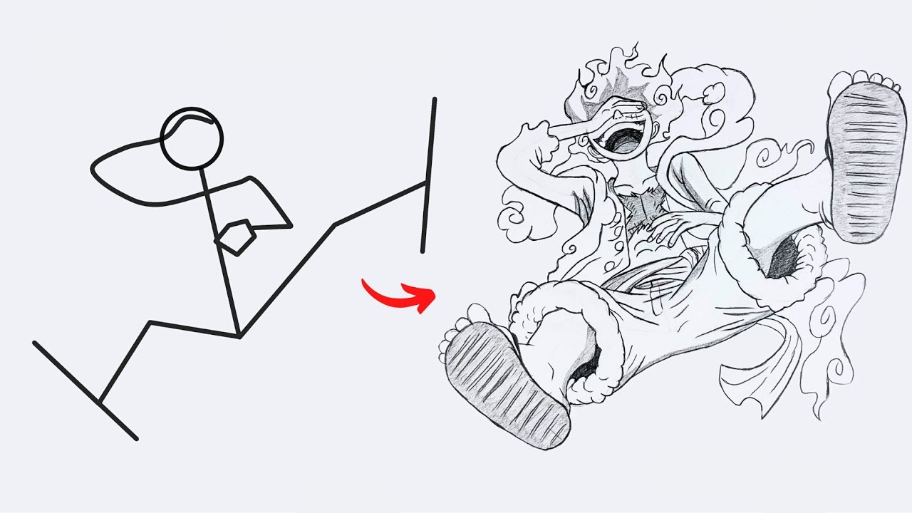 How to draw Monkey D. Luffy Full Body out of Stick Man | Easy Step by Step