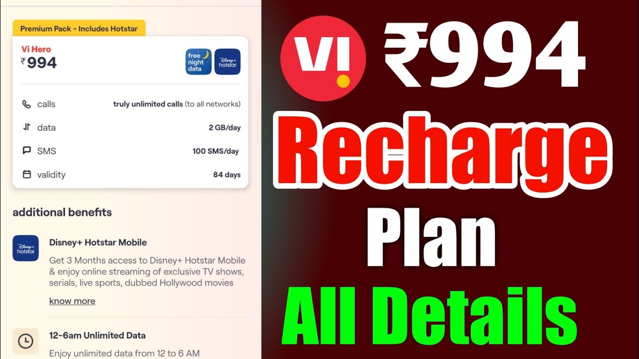 Vi ₹994 Recharge Plan All Details 🔥 | Vodafone Idea Recharge Plan New ₹994 All Velidity And Data