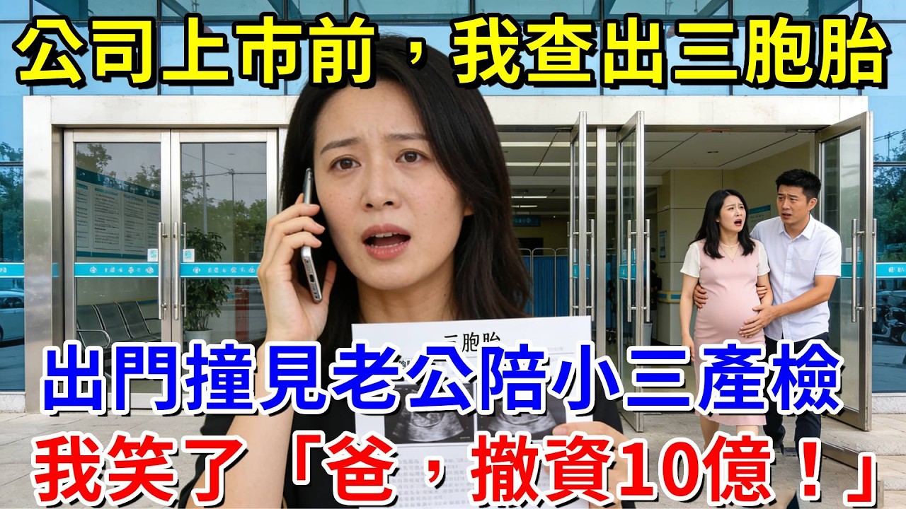 公司上市敲鐘前日，我到醫院查出三胞胎，出門撞見老公陪小三產檢。我笑了，撥通電話「爸，立即撤資10億」#阿木講故事#為人處世#生活經驗#情感故事#養老#睡前故事