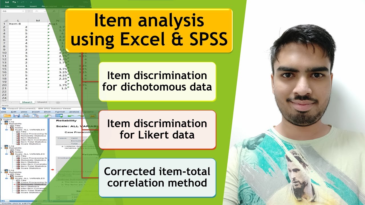 Item Analysis using Excel and SPSS (Item Discrimination and Corrected Item-total Correlation Method)