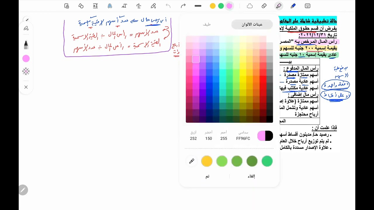 أنواع رأس مال الشركات المساهمة - مثال عملى