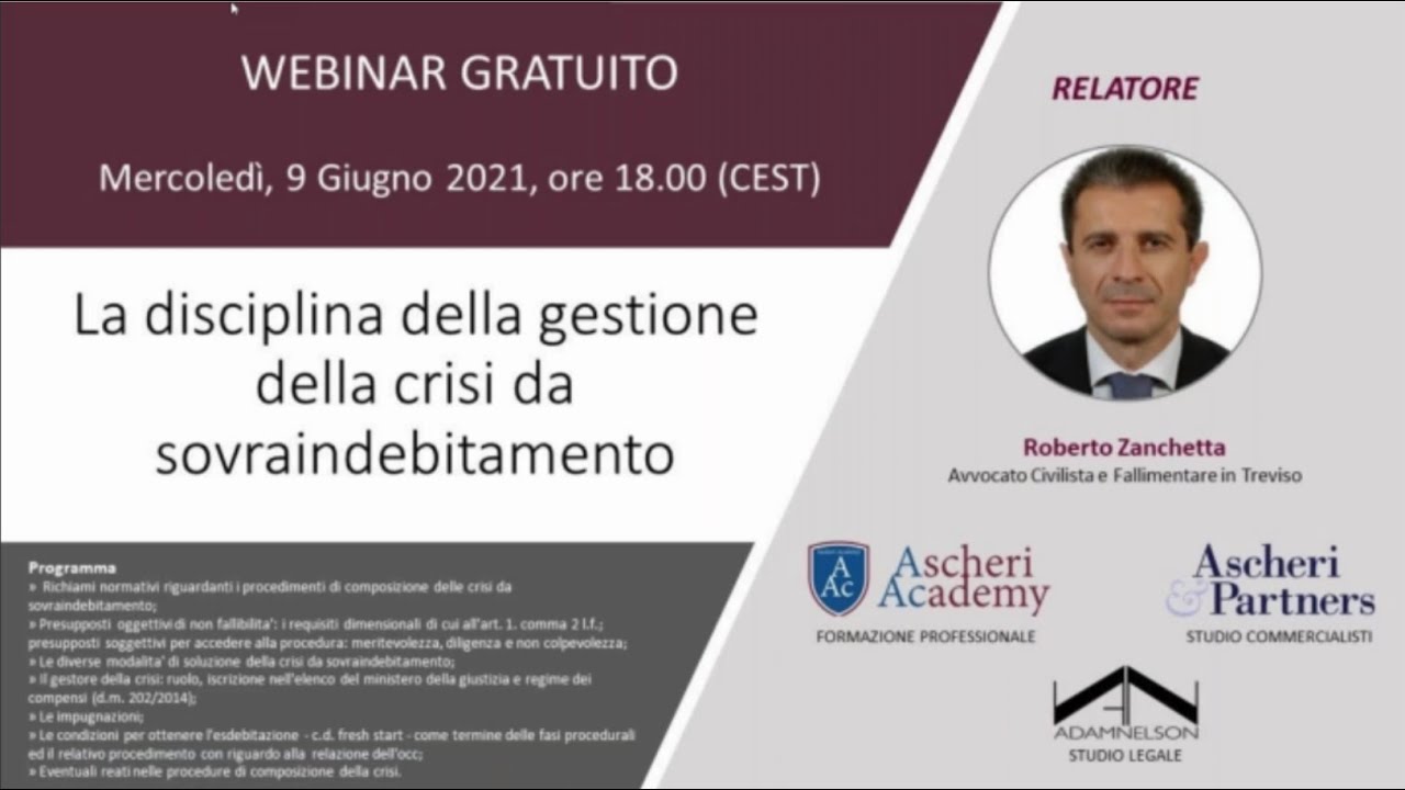 Webinar: La disciplina della gestione della crisi da sovraindebitamento