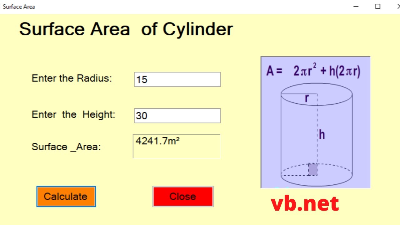 surface area of cylinder in  Vb.net