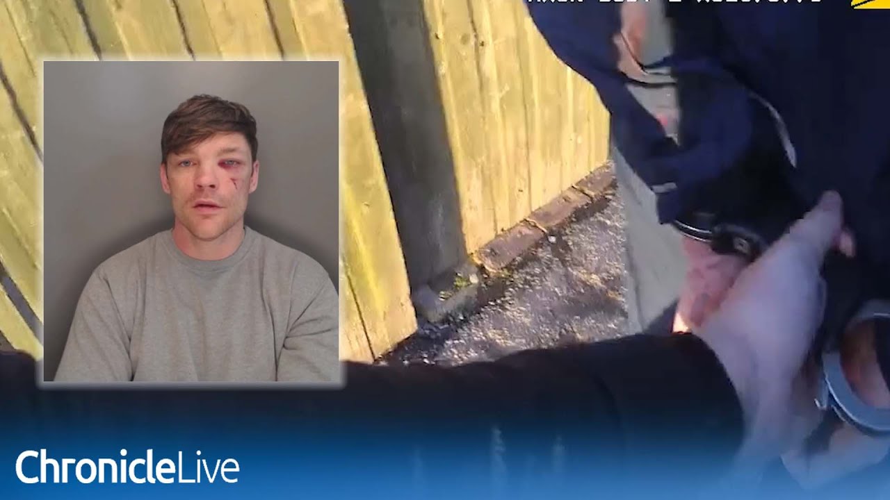 Moment driver is arrested for ploughing into man just hours after prison release