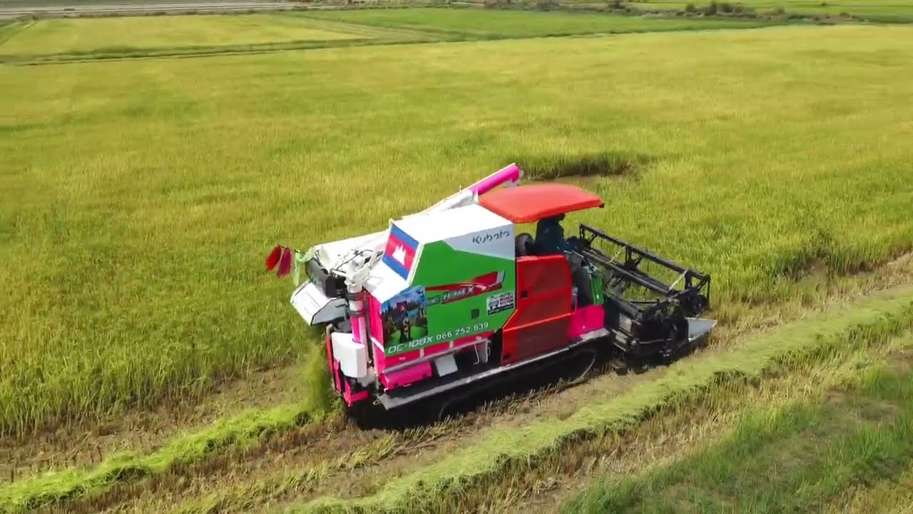 Combine Harvester Kubota DC 108x Harvesting Rice   Greet Work Safety Operator  Agricultural Machiner
