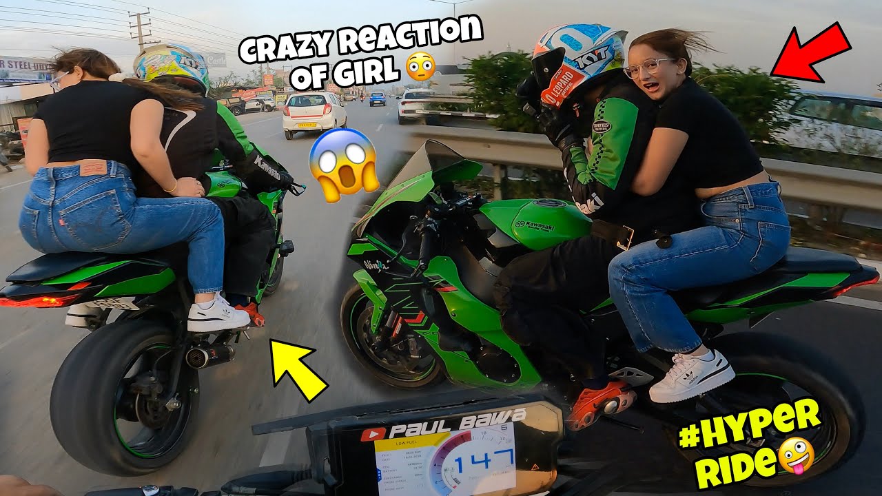 Crazy Reactions of Cute girl on ZX10r First Time😅|| Hyper Ride 🥵with @RajaDc77 😳299 Speed 💔