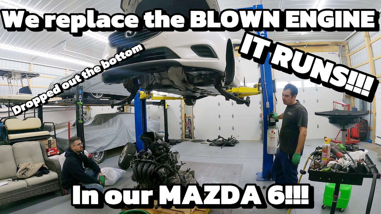We swap the BLOWN engine out of our Mazda 6 with a CX5 engine!!