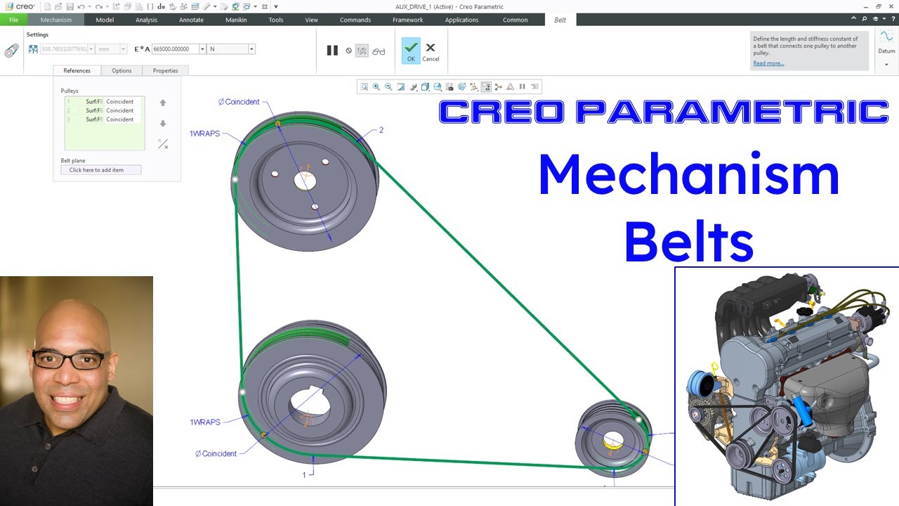 Creo Parametric - Mechanism Belts Example - Automotive Auxiliary Belt