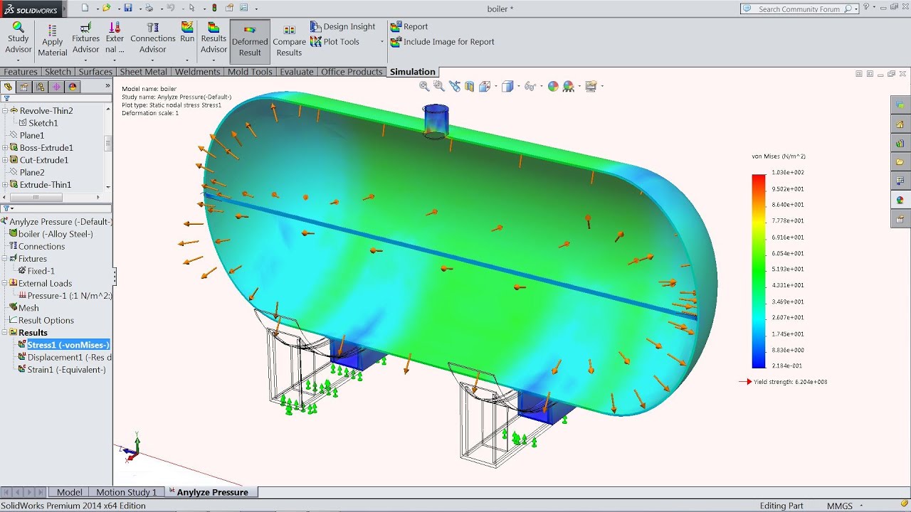 Solidworks Simulation tutorial | Analyze Tank Pressure in Solidworks