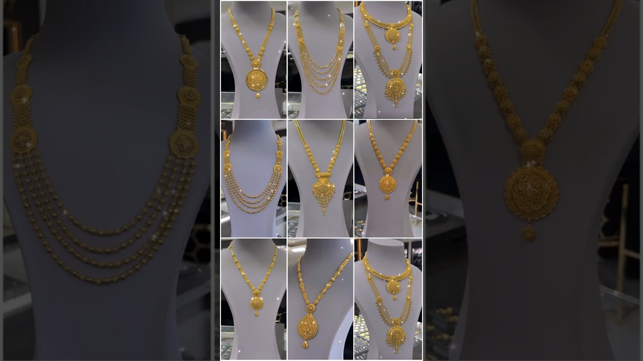 Gold Long Bridal Necklace set designs #trending #goldjewellery #shortvideo #shorts #goldnecklace