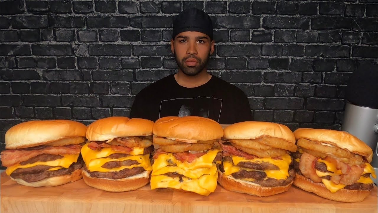 (ASMR NO TALKING) 5 TRIPLE LOADED STEAKHOUSE SIGNATURE STACKBURGERS MUKBANG