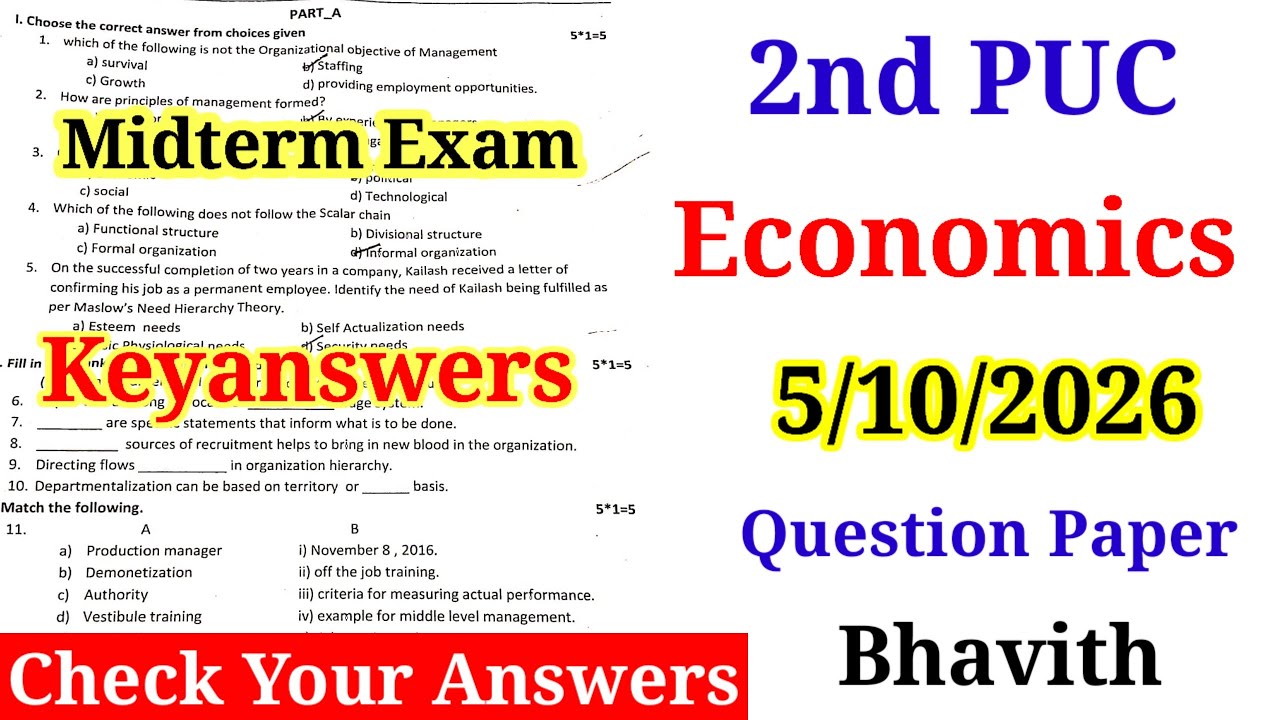 2nd PUC Economics Midterm Question Paper 2026 with Answers