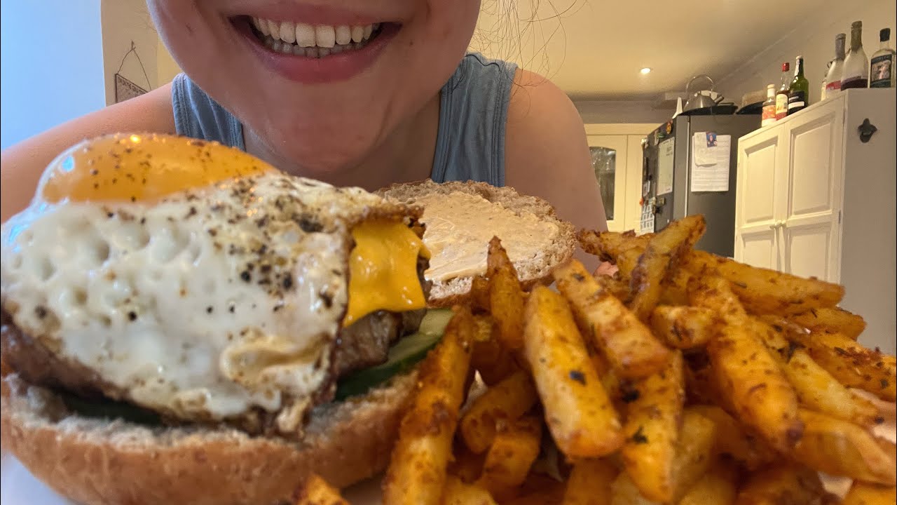 ASMR MUKBANG BURGER FRIES AND COLESLAW | LONG TIME NO SEE