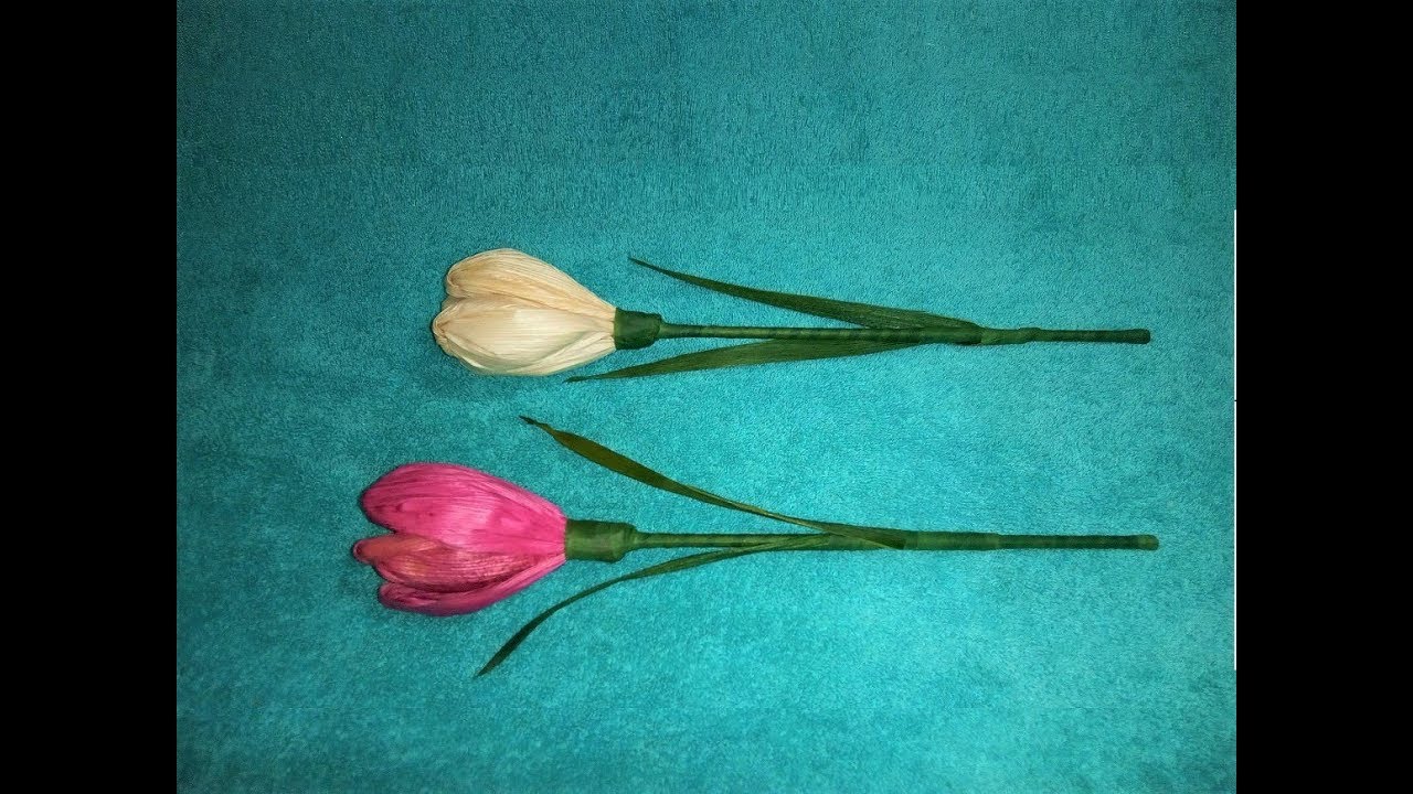 Flor tulipán con hoja de maiz/How to make a corn husk flower