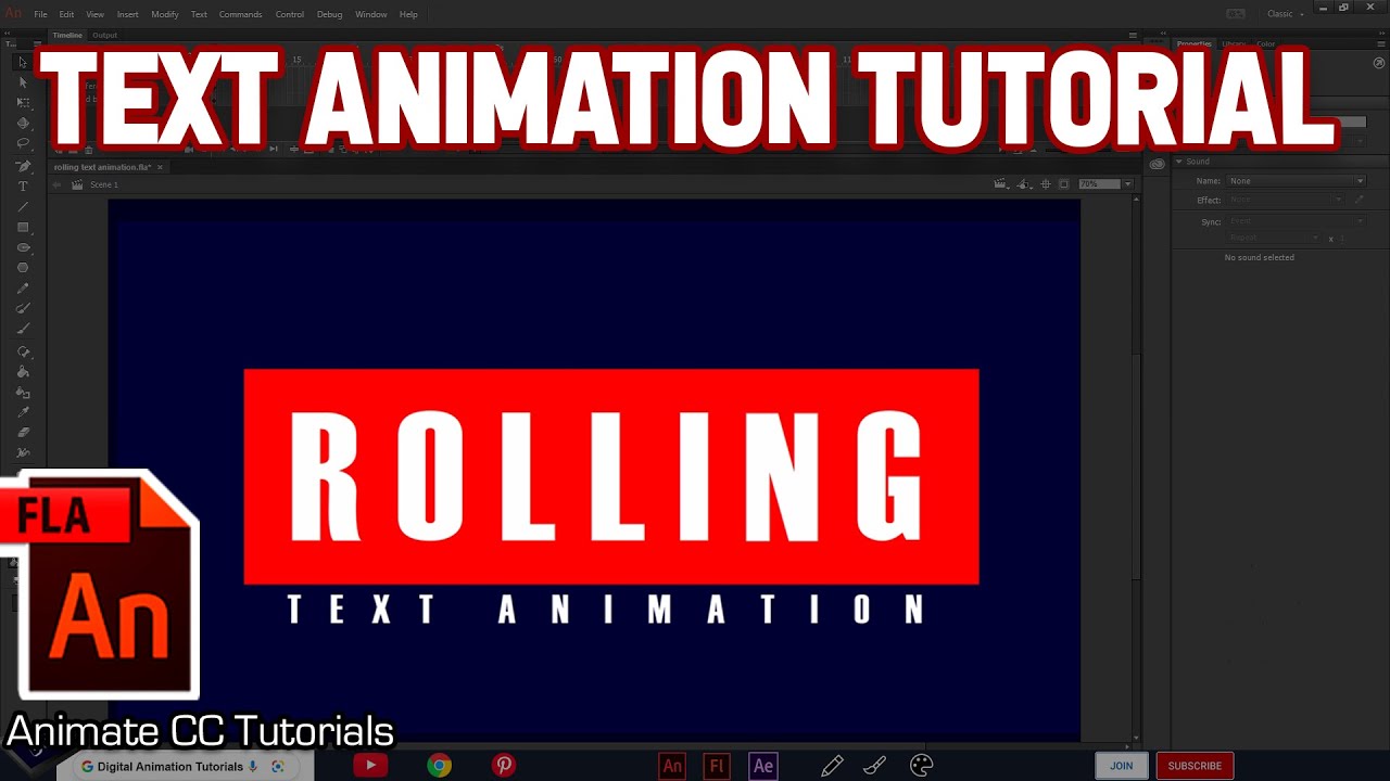 Adobe Animate Tutorial for Beginners - Rolling Text Animation in Animate cc