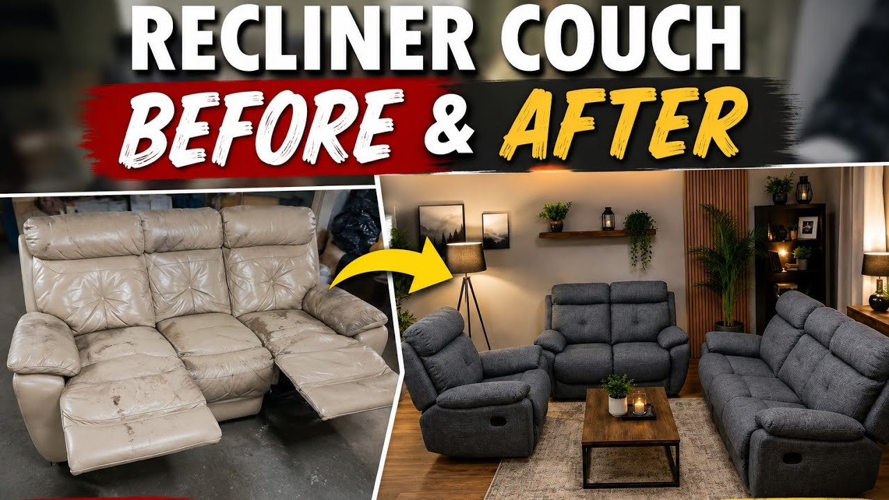 INSANE Recliner Couch Transformation! 😱 Before & After Upholstery Makeover #diy #reclinersofa 