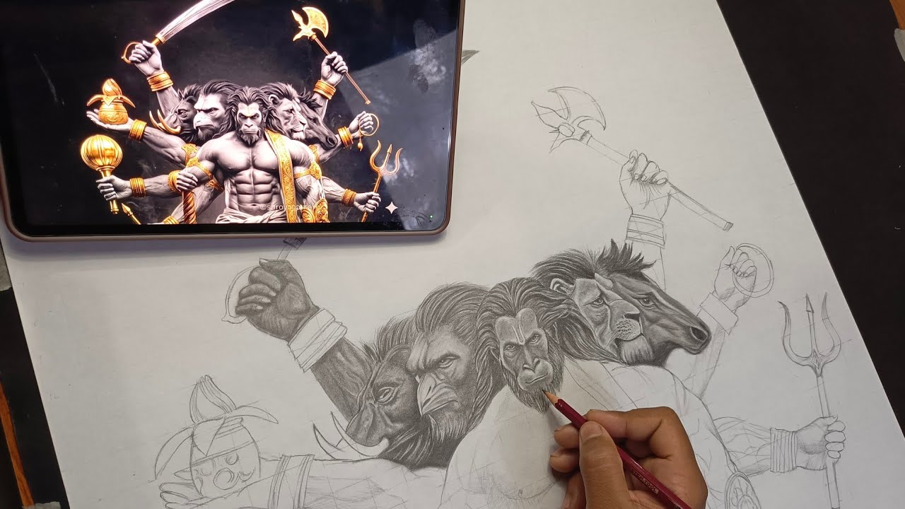 Draw with me  Panchmukhi Hanuman Ji drawing /hyperrealsticdrawing/ (shading) tutorial