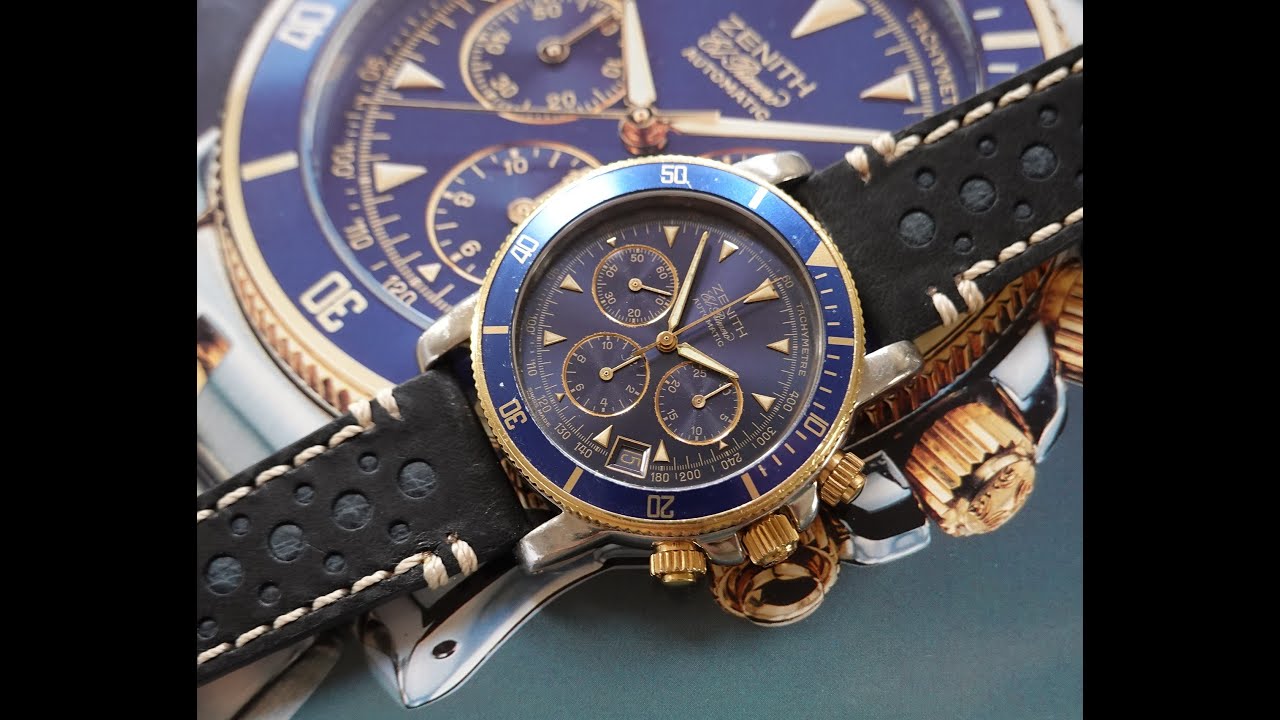 c1994 Zenith Rainbow El Primero men's vintage chronograph with blue dial.  Model ref'41-0370-400