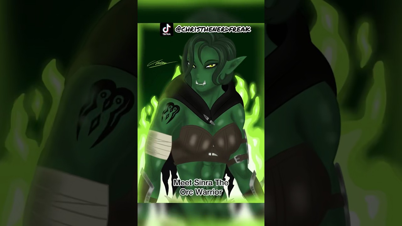 Sinra The Orc Warrior. One of my Original Characters✍️🎨💚