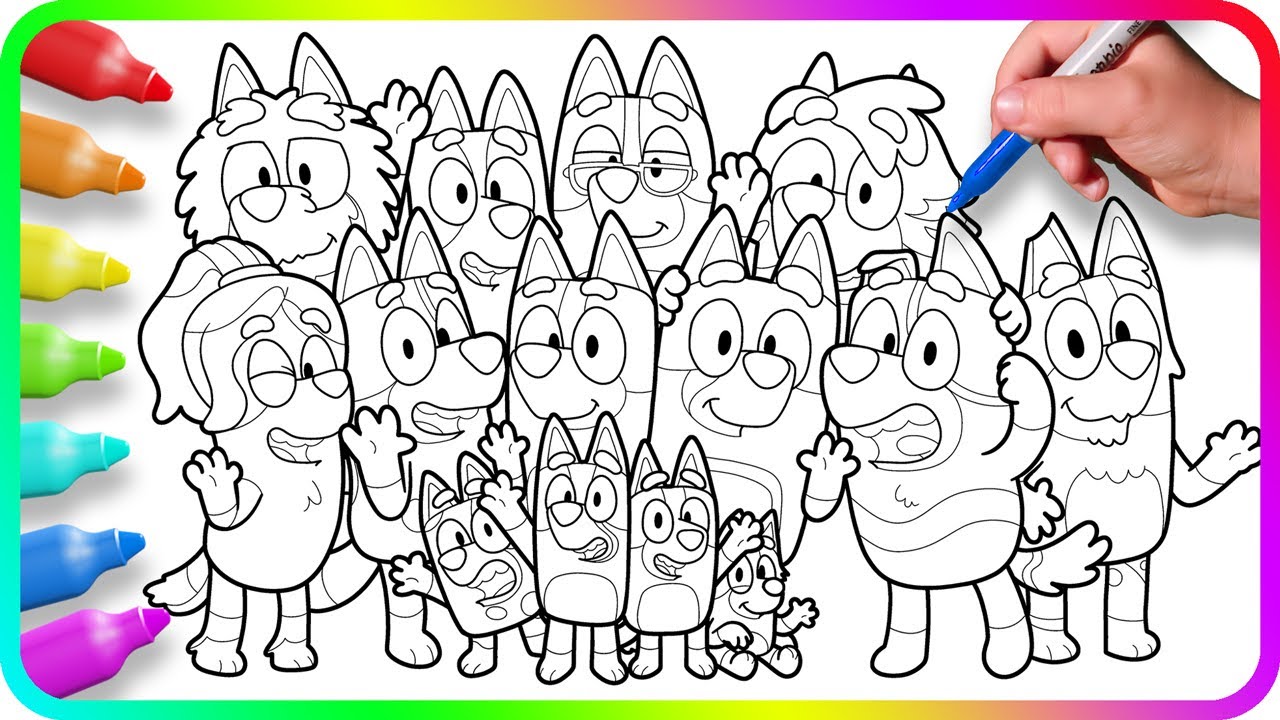 BLUEY Coloring Pages. How to color Bluey, Chilli, Stripe, Bob and others. Easy Drawing Tutorial Art