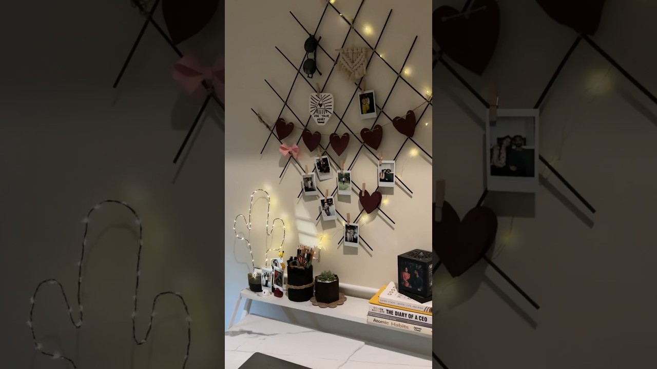 DIY photo grid with bamboo sticks✨ diy wall grid at home❤️ wall grid diy with skewers ✨wall grid diy