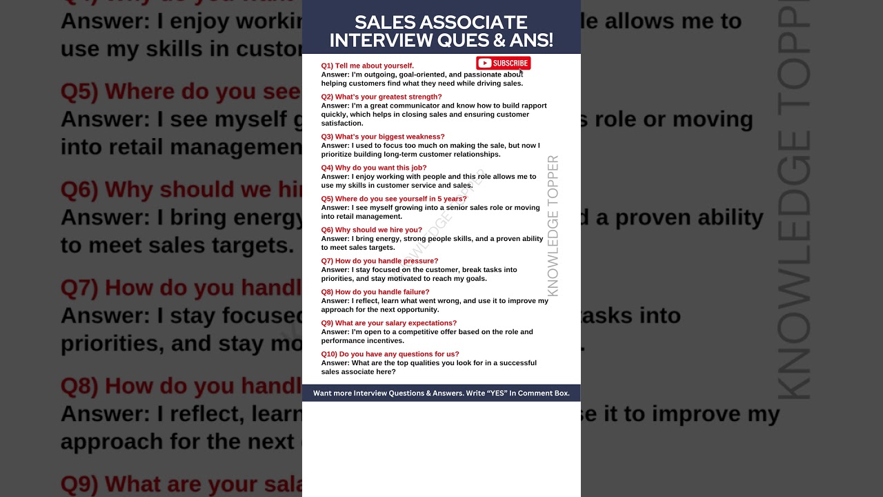 Sales Associate Interview Questions and Answers