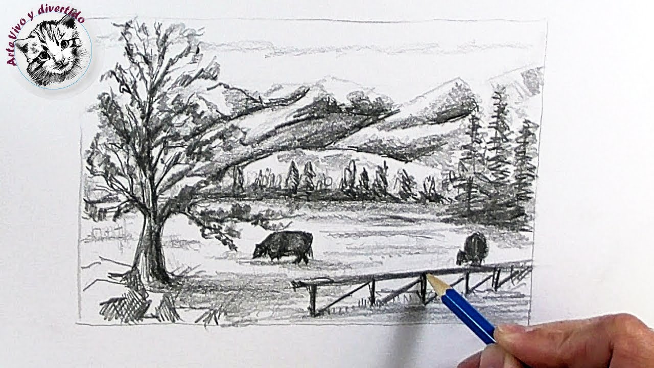 Como Dibujar un Paisaje Realista con Lapiz Muy Facil y Paso a Paso