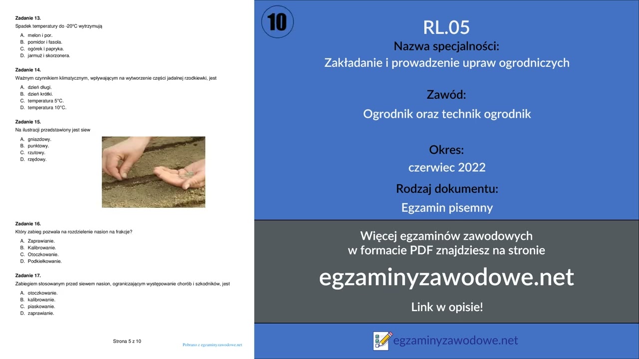 Egzamin zawodowy pisemny RL.05, Zakładanie i prowadzenie upraw ogrodniczych, czerwiec 2022