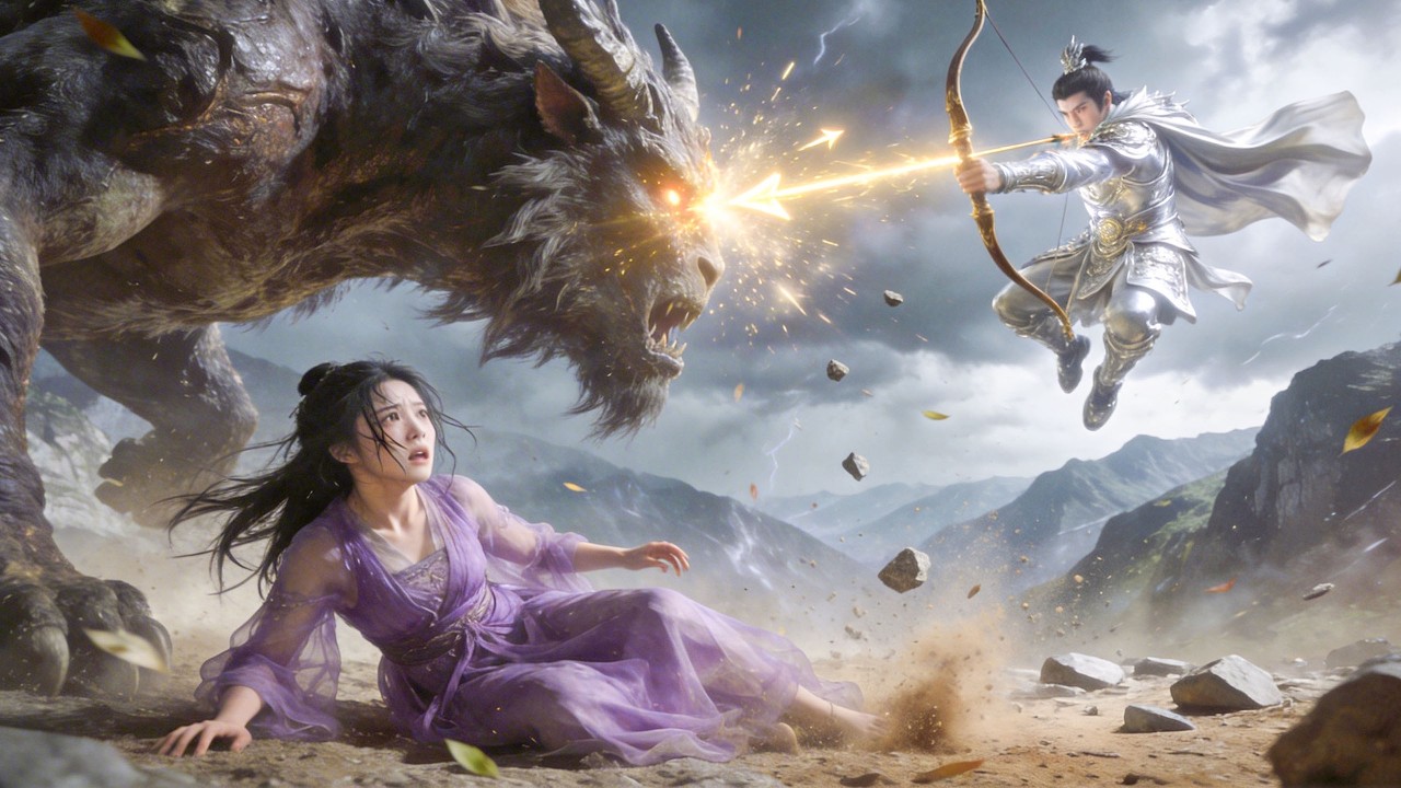 Ancient beast attacks girl, God of War descends and kills it with one arrow!