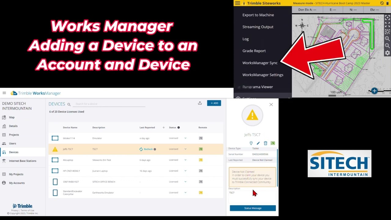 Works Manager Adding a Device to and Account and Jobsite