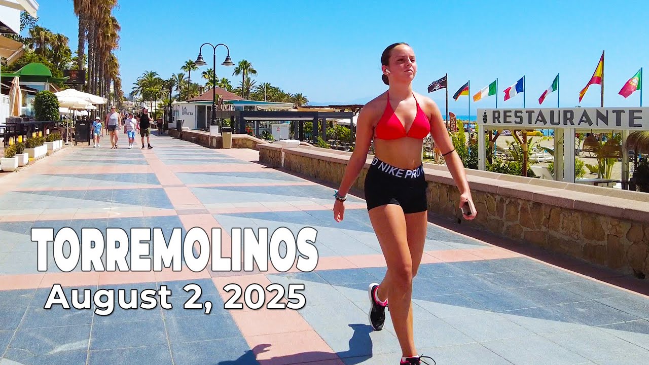 Torremolinos August 2, 2025 Promenade Walk Costa del Sol Malaga Spain [4K]