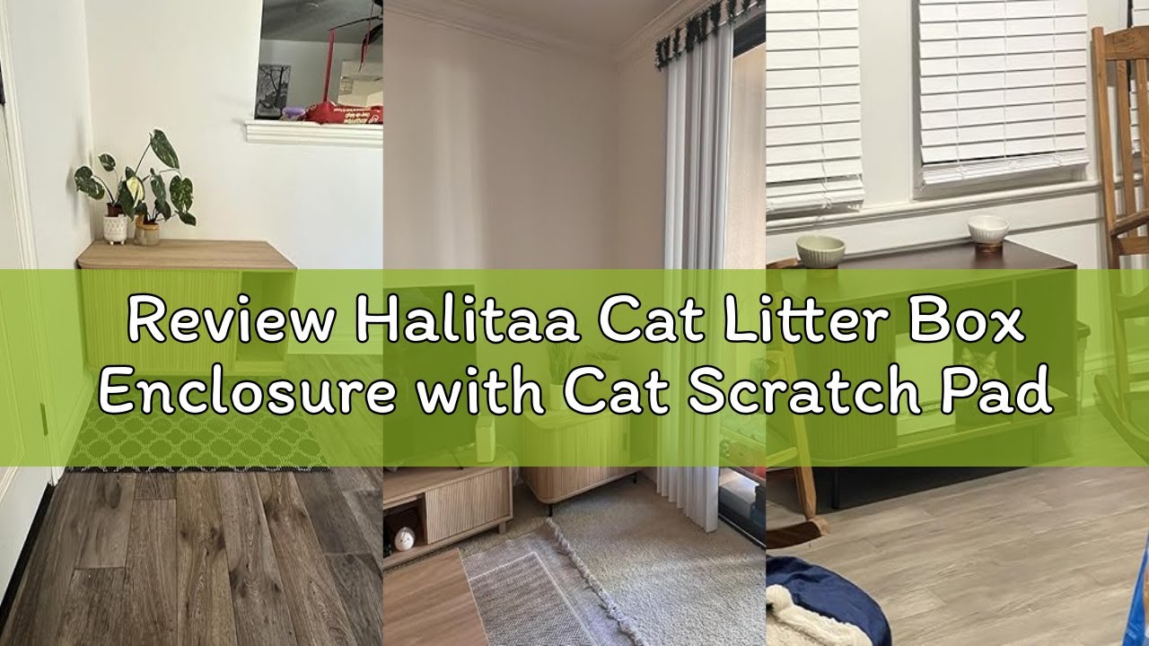 Review Halitaa Cat Litter Box Enclosure with Cat Scratch Pad, Sliding Door, 37.4