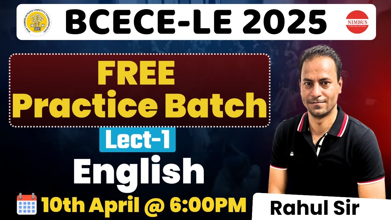 BCECE-LE 2025 | BCECE-LE FREE Practice Batch | English Lect-1 | BCECE LE Free Live Classes